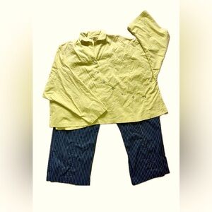 Blanque Set Asymmetrical Chartreuse Collared Top Boxy Pinstripe Pants Size 0/1